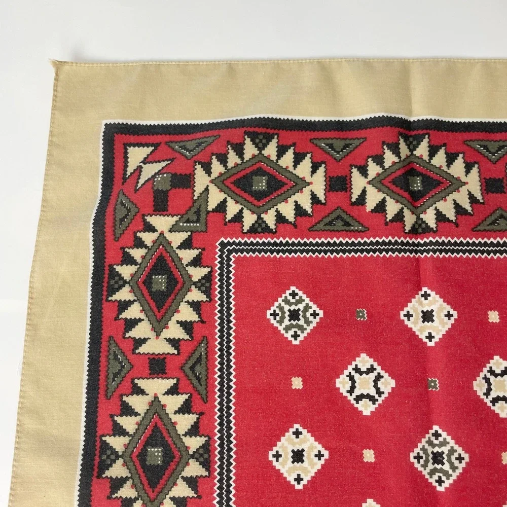 Vintage Southwestern Bandana Square Scarf Unisex Men Women Cream Red Retro Red